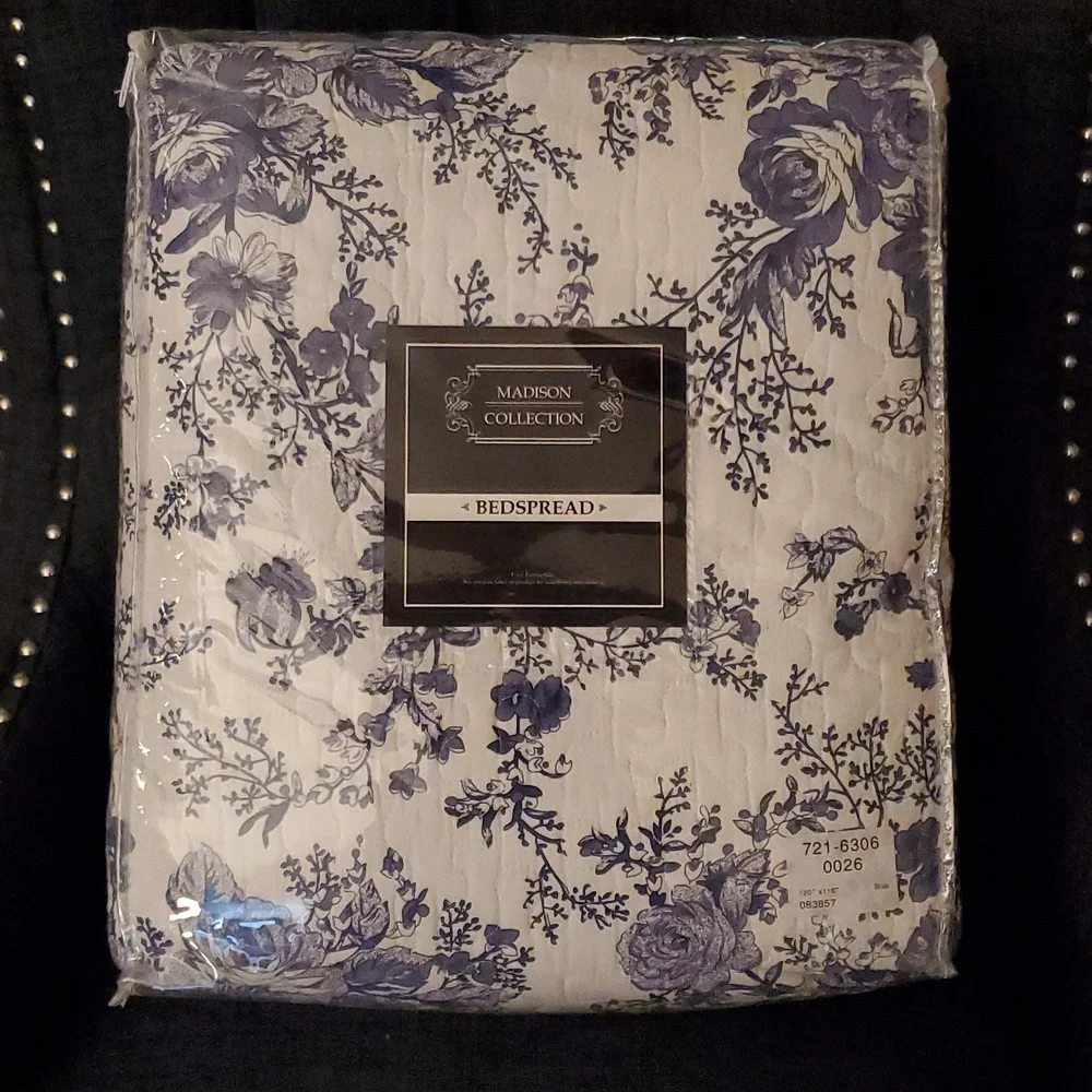 Shabby Chic Blue Roses French Country Cottage Oversized King Bedspread
